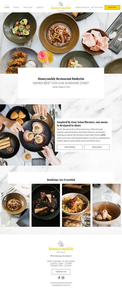Our Work Hospitality Tourism Website Design Honeysuckle Restaurant